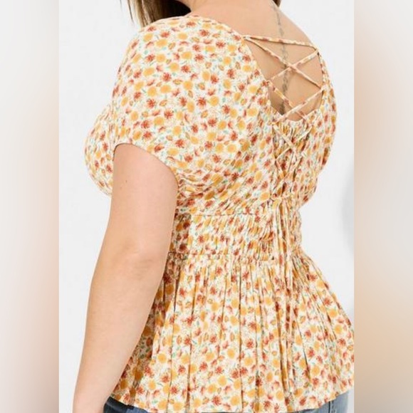 Torrid, Size 3, Sunset Floral, Peplum Cris Cross Back Top - NWT - Picture 2 of 9